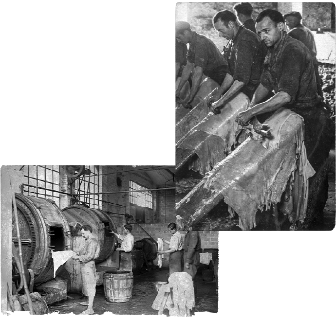 Workers during the leather soaking process